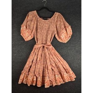 Cleobella Women's Dusty Rose Floral Puff Sleeve Boho Peasant Mini Dress Size M